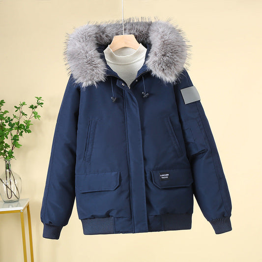 Winterparka Damen mit Kapuze und Fellimitat in Dunkelblau