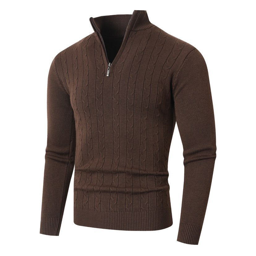 Herren Zopfmuster Rollkragenpullover mit Reißverschluss, Langarm