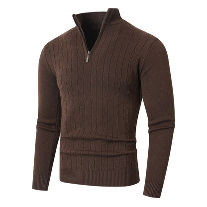 Herren Zopfmuster Rollkragenpullover mit Reißverschluss, Langarm