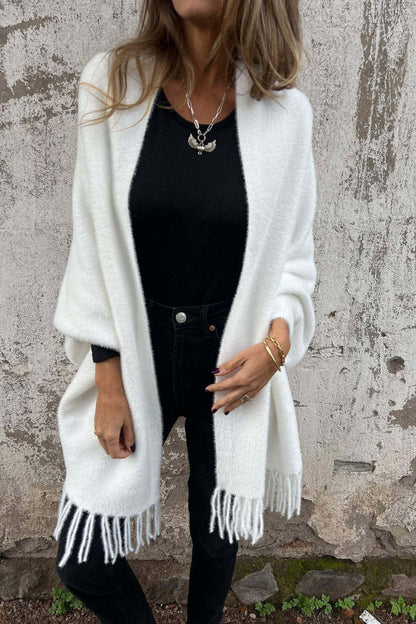 Damen Fransenschal Flauschiger Stola mit Ärmeln