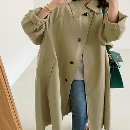 Langer Damen Trenchcoat Oversize mit Knopfleiste