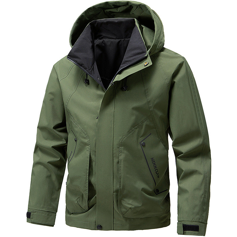 Herren Outdoor Jacke mit Kapuze & Reißverschluss, Winddicht, Hellgrau