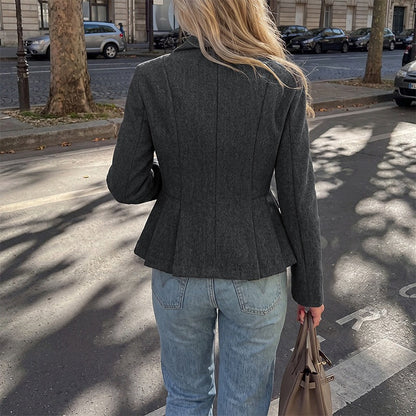 Damen Kurzblazer Zweireiher Dunkelgrau mit Schößchen