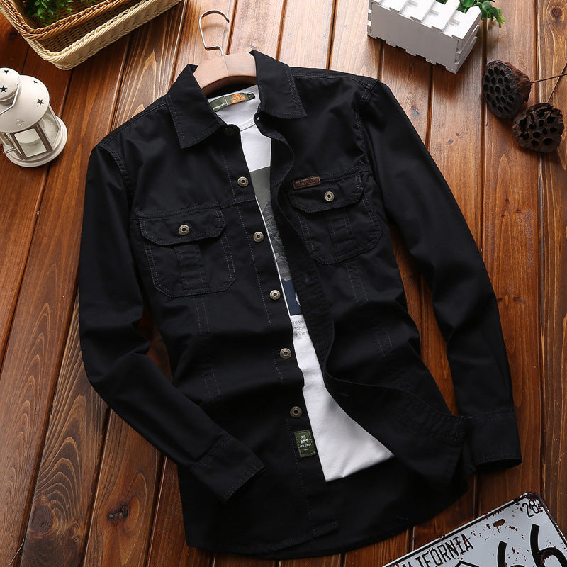 Herren Langarmhemd mit Brusttaschen & Button-Down Kragen