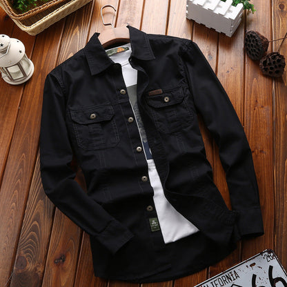 Herren Langarmhemd mit Brusttaschen & Button-Down Kragen