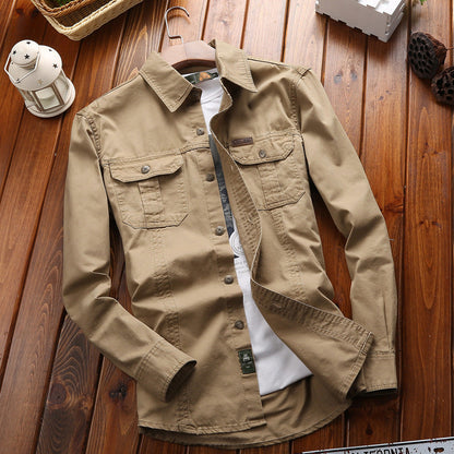 Herren Langarmhemd mit Brusttaschen & Button-Down Kragen