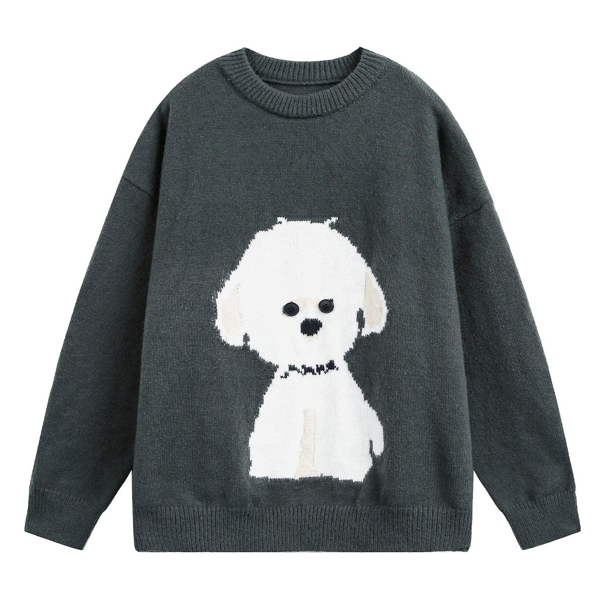 Unisex Strickpullover mit Rundhalsausschnitt und Hundemotiv