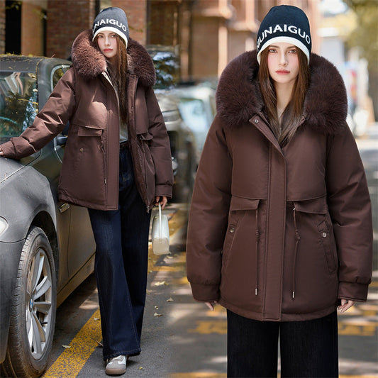 Damen Winterjacke Parka mit Kapuze und Kunstpelzbesatz Warme Jacke