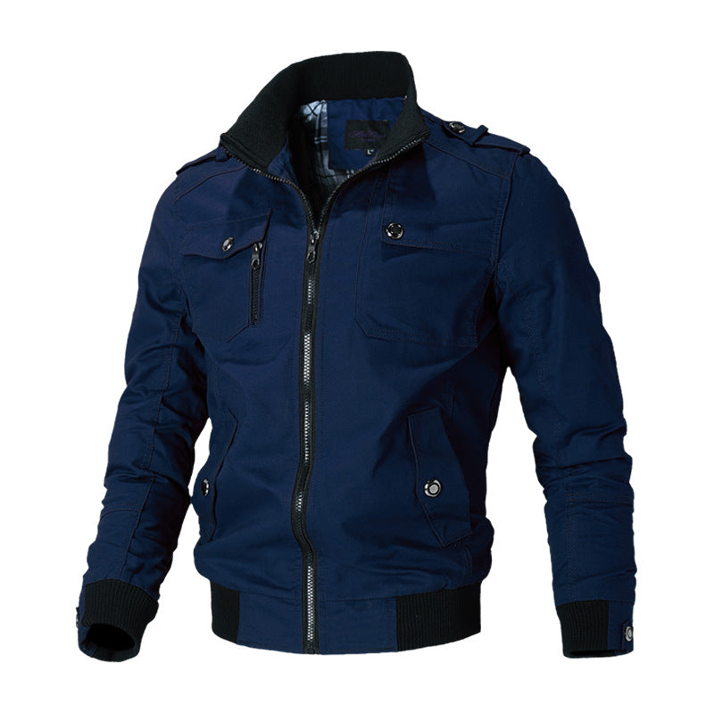 Herren Bomberjacke Freizeitjacke mit Stehkragen und mehreren Taschen