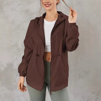 Damen Jacke mit Kapuze und Kordelzug in der Taille, Leichte Übergangsjacke