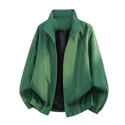 Übergangsjacke mit Stehkragen, Reißverschluss und weißen Kontrastnähten