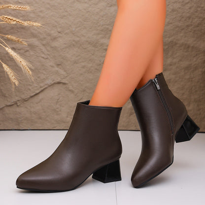 Damen Stiefelette Braun/Schwarz mit Reißverschluss und Blockabsatz