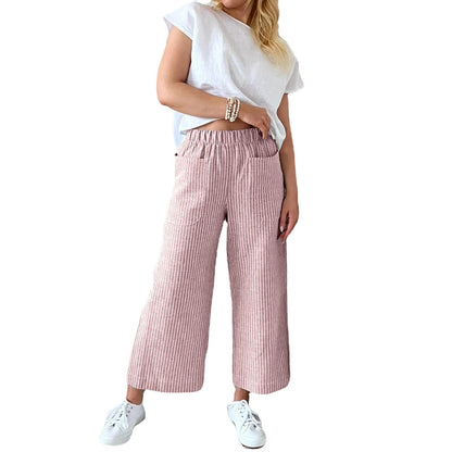 Heather – Weite Damenhosen aus Baumwollmischung – Veganes Leinen mit Streifen