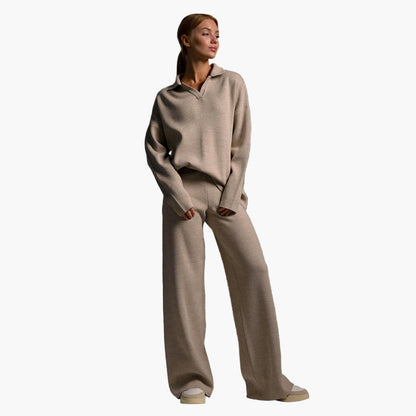 Damen Loungewear Set – Strick – Oversize Pullover mit Kragen und Weite Hose – Perfekt für Zuhause und Freizeit