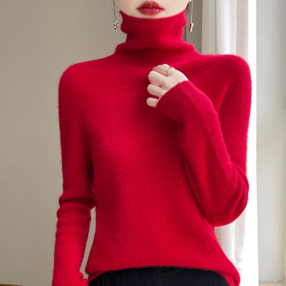Damen Rollkragenpullover Strickpullover Langarm Feinstrick