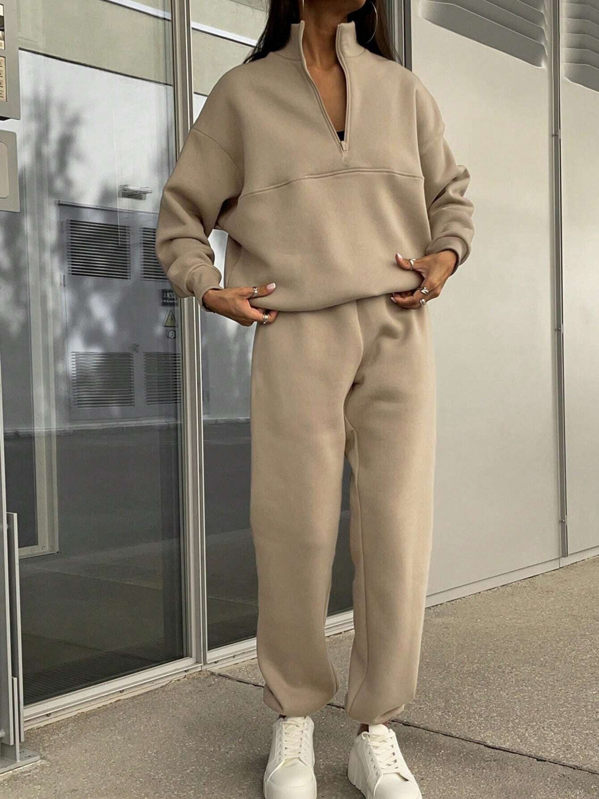 Damen Loungewear Set mit Halb-Reißverschluss Pullover & Jogginghose
