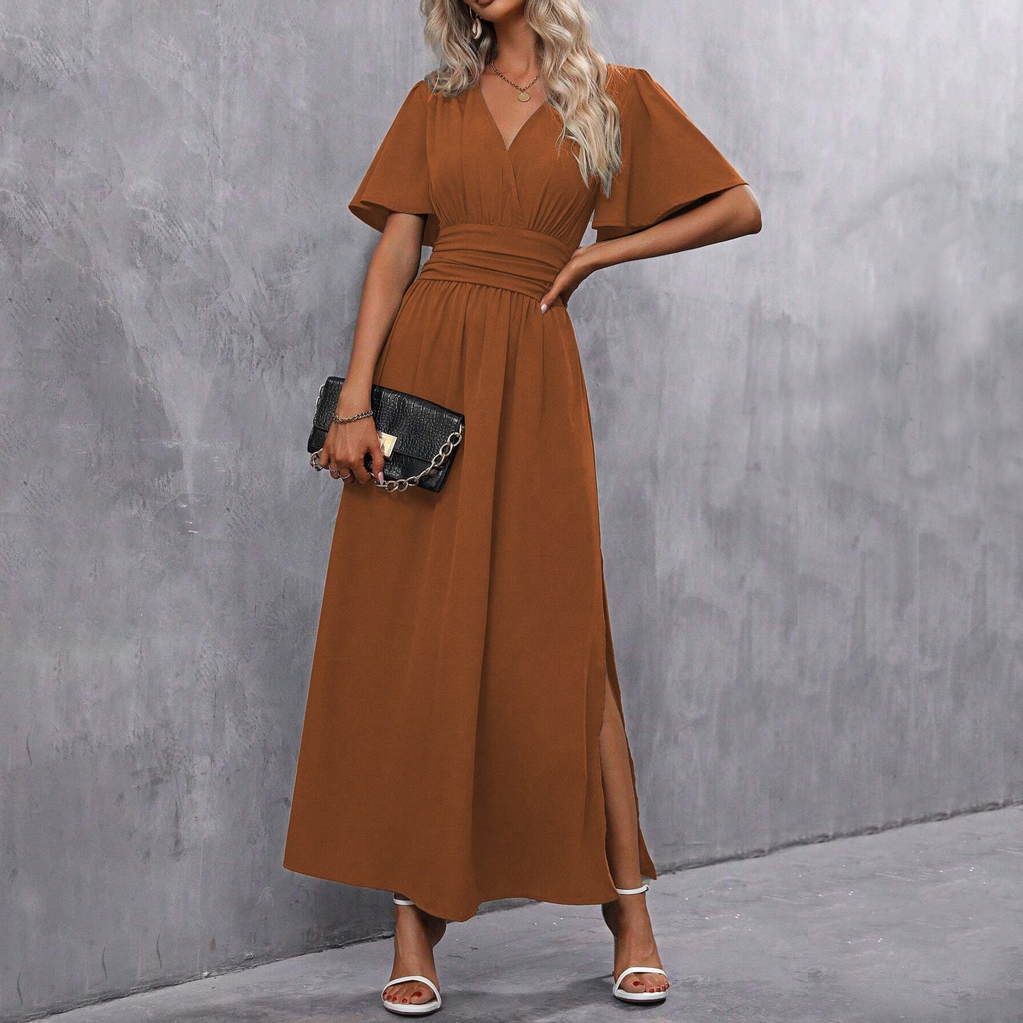 Elegantes Damen Maxi Wickelkleid – Sommerkleid für Hochzeit, Party & Abend – Damen große Größen – Boho & Chic Kleid