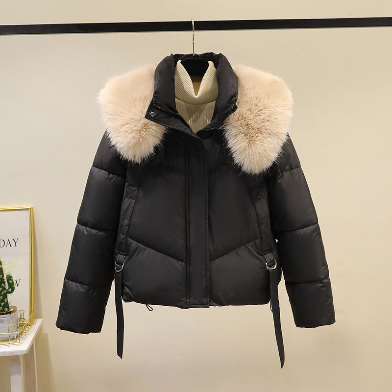 Damen Steppjacke mit Kunstfellkragen und hohem Kragen