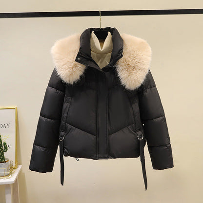 Damen Steppjacke mit Kunstfellkragen und hohem Kragen