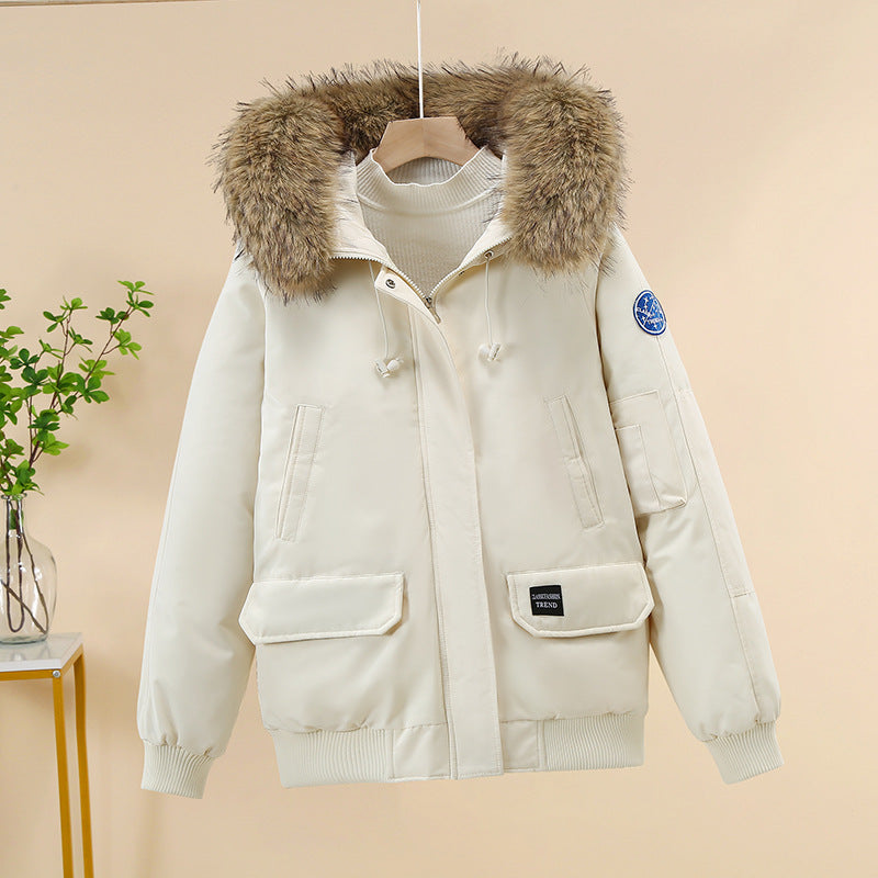 Winterparka Damen mit Kapuze und Fellimitat in Dunkelblau