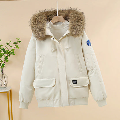 Winterparka Damen mit Kapuze und Fellimitat in Dunkelblau