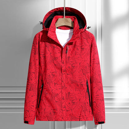Leichte Outdoor Jacke mit Kapuze & Blattmuster Reißverschluss-Taschen für Damen & Herren