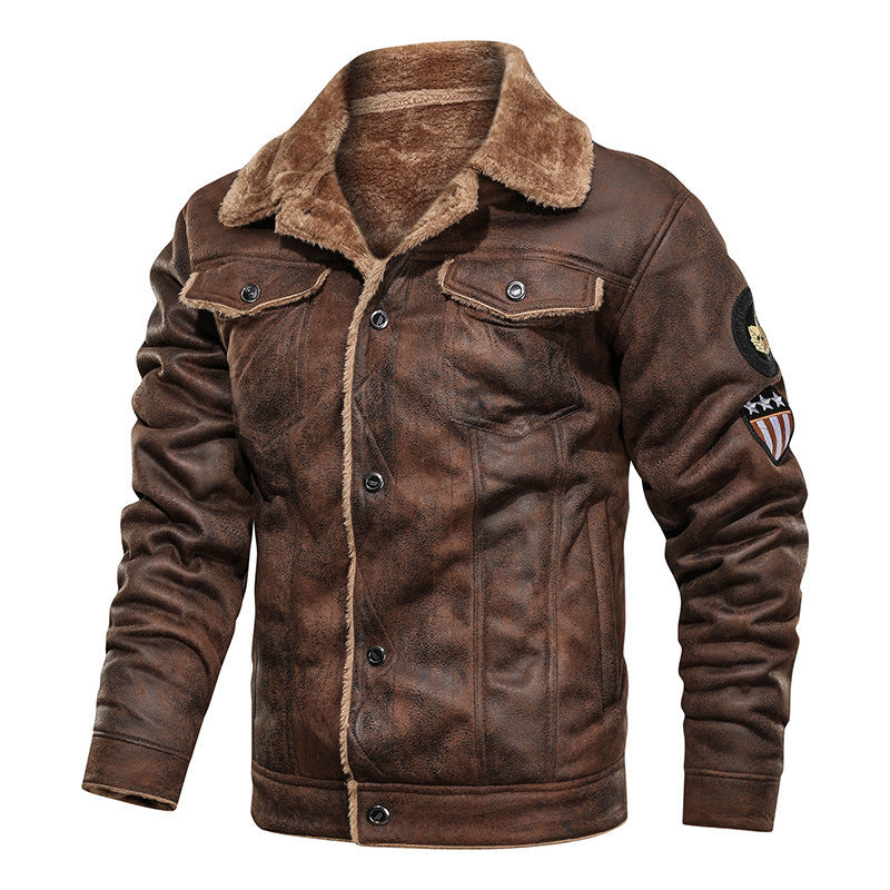 Herren Winterjacke im Pilotenstil mit Teddyfutter und Patches