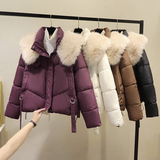 Damen Steppjacke mit Kunstfellkragen und hohem Kragen