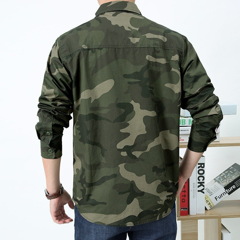 Herren Langarm Camouflage Hemd mit Brusttaschen