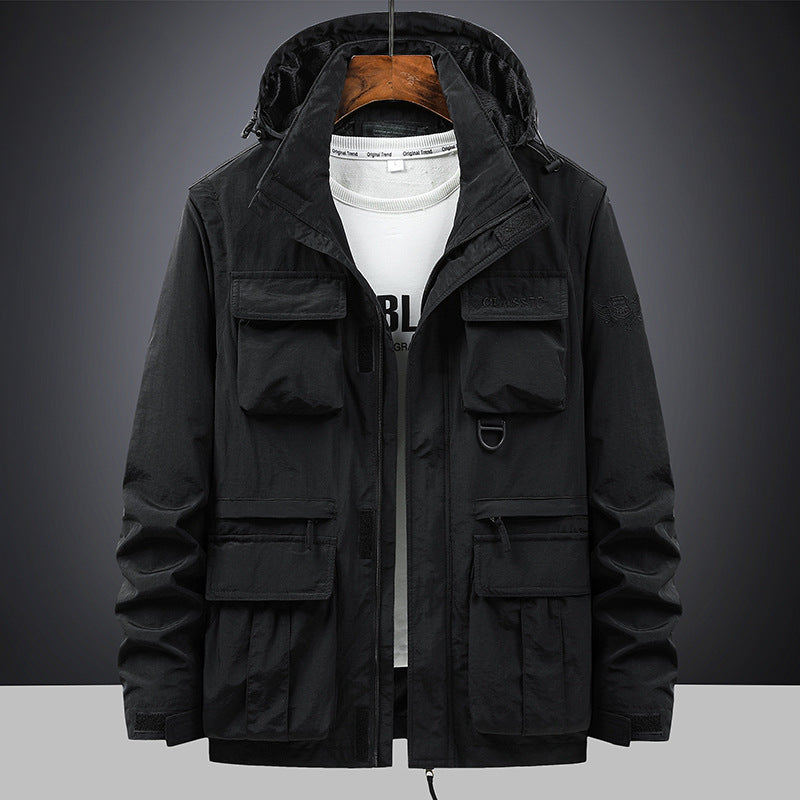 Herren Outdoor Jacke mit Kapuze & vielen Taschen, leichte Übergangsjacke