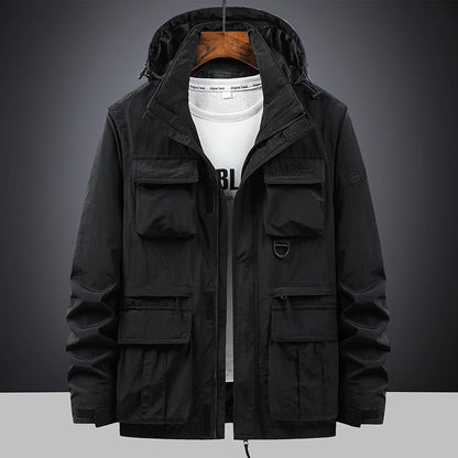 Herren Outdoor Jacke mit Kapuze & vielen Taschen, leichte Übergangsjacke
