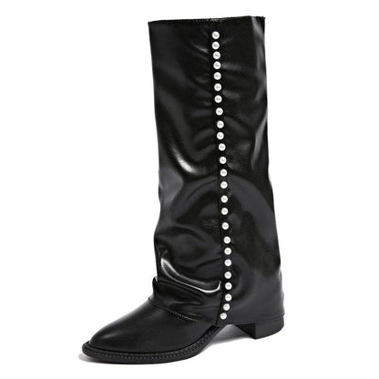 Damen Stiefel in Knöchelhöhe mit Perlenbesatz, lockerer Schaft, Schwarz oder Braun
