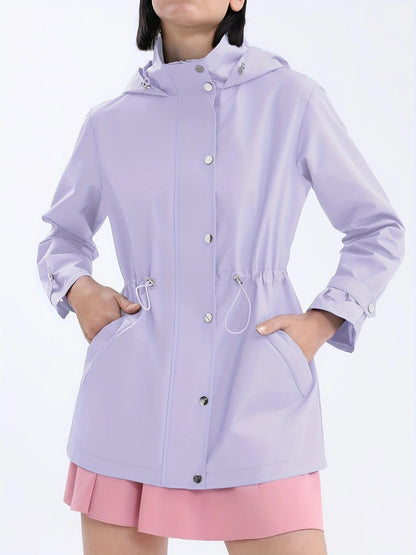 Damen Regenjacke mit Kapuze und Tunnelzug in Elfenbein, Schwarz, Lavendel oder Olivgrün