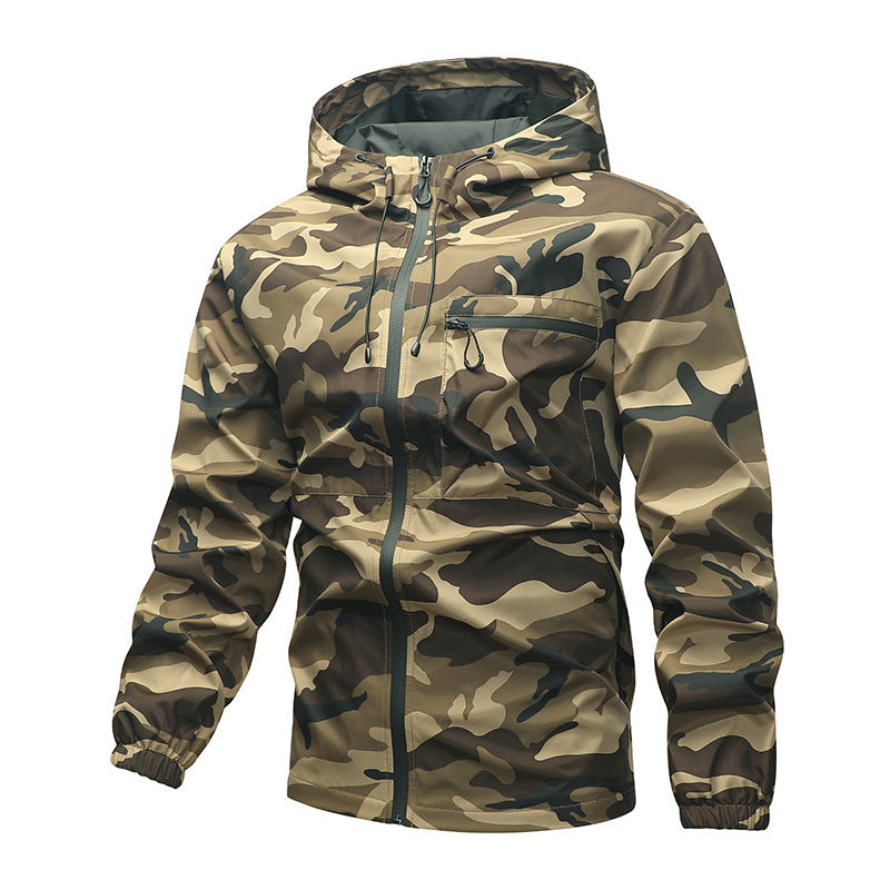 Tarnmuster Outdoor Jacke Herren, Kapuzenjacke mit Reißverschlüssen, Camouflage