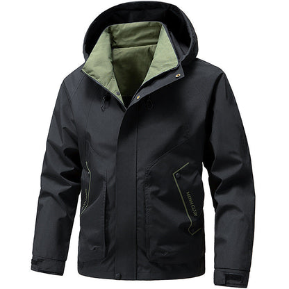 Herren Outdoor Jacke mit Kapuze & Reißverschluss, Winddicht, Hellgrau