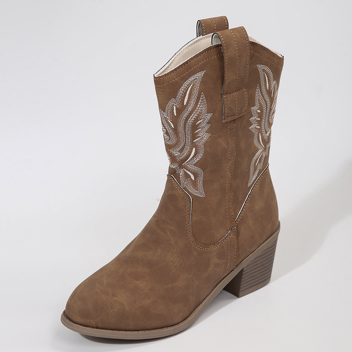 Damen Western Stiefel mit Stickerei, Cowboy Stiefeletten Blockabsatz