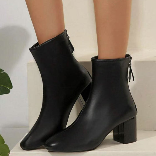 Damen Stiefeletten Blockabsatz Reißverschluss Spitz/Quadratische Zehenpartie