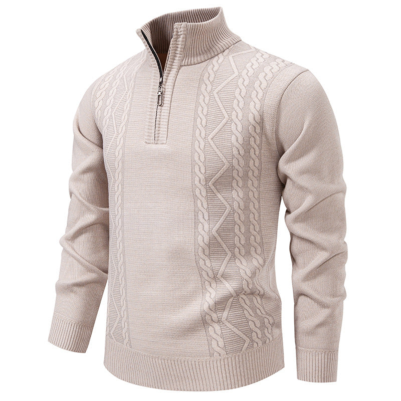 Herren Strickpullover Stehkragen Zopfmuster Reißverschluss