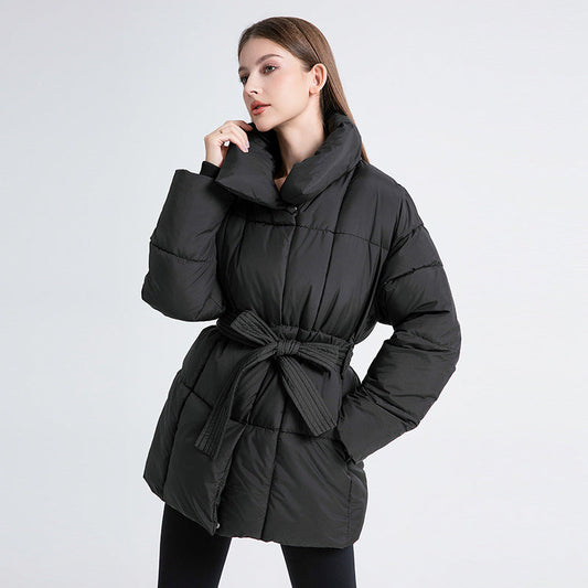 Damen Steppjacke mit hohem Kragen und Gürtel