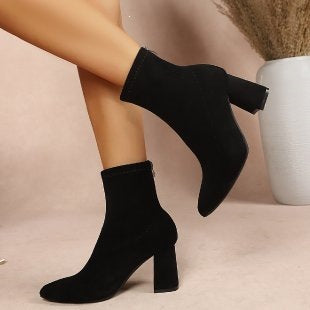 Damen Stiefeletten im Leopardenmuster mit Blockabsatz und spitzer Kappe