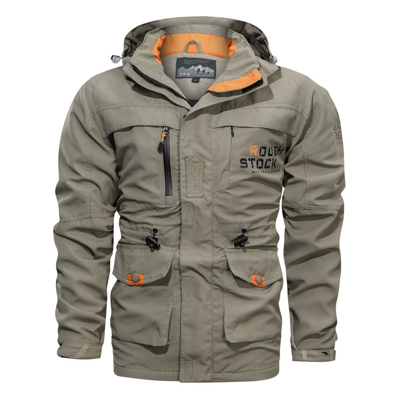 Herren Outdoor Jacke mit Kapuze & Reißverschluss, Multi-Taschen Design