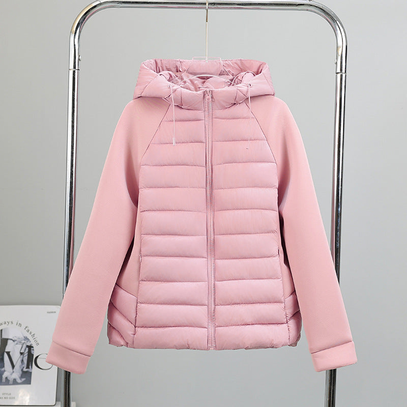 Damen Steppjacke mit Kapuze und Ärmeln aus weichem Material