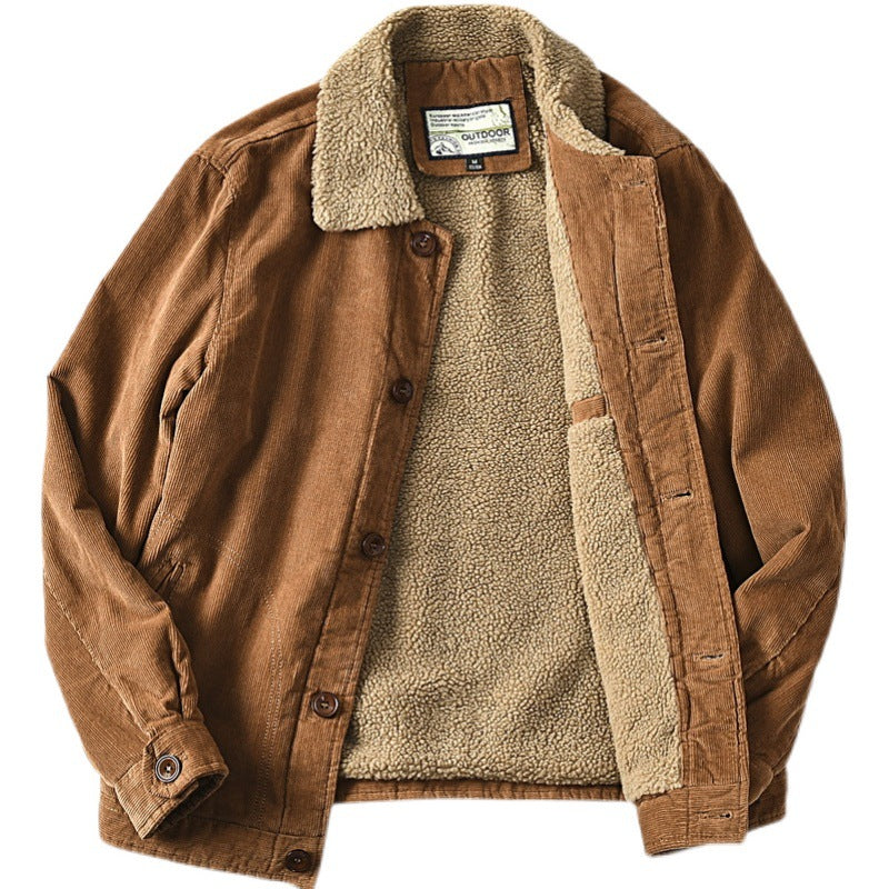 Herren Kordjacke mit Teddyfutter und Kragen, Herbst Winter Jacke