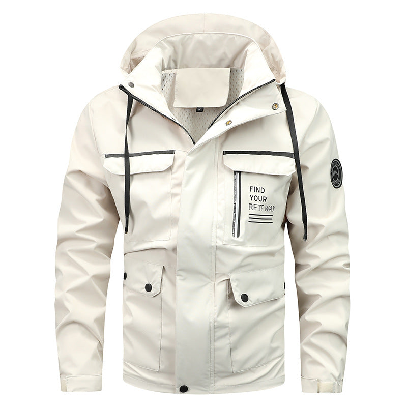 Herren Outdoor Jacke mit Kapuze & Brusttaschen, Windjacke
