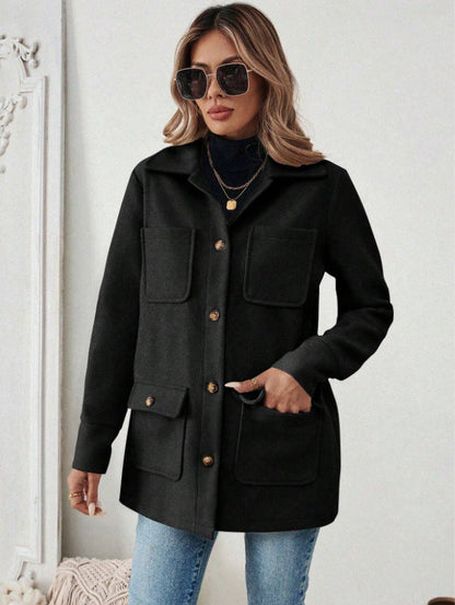 Damen Shacket Hemdjacke mit Kragen und Pattentaschen