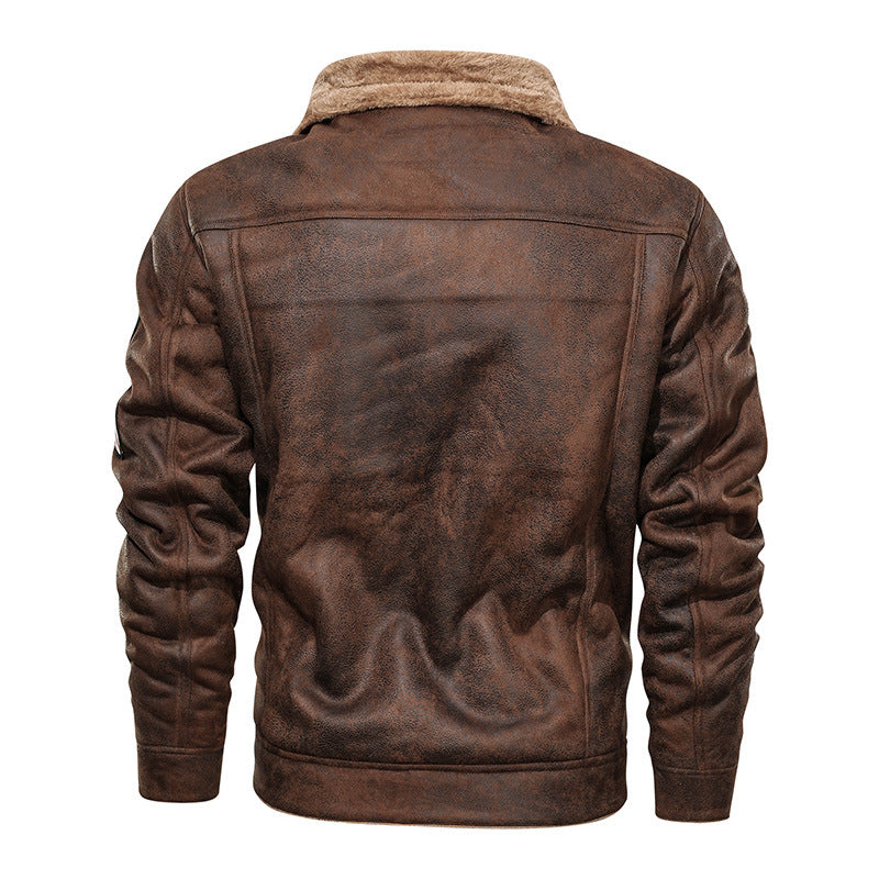 Herren Winterjacke im Pilotenstil mit Teddyfutter und Patches