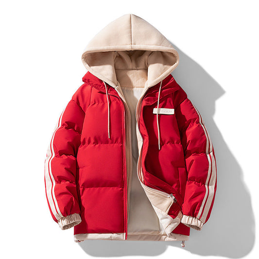 Gepolsterte Winterjacke mit Kapuze, Kontraststreifen und Reißverschluss