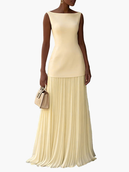 Damen Elegantes Maxikleid mit Plissee-Rock – Perfekt für festliche Anlässe und Hochzeiten