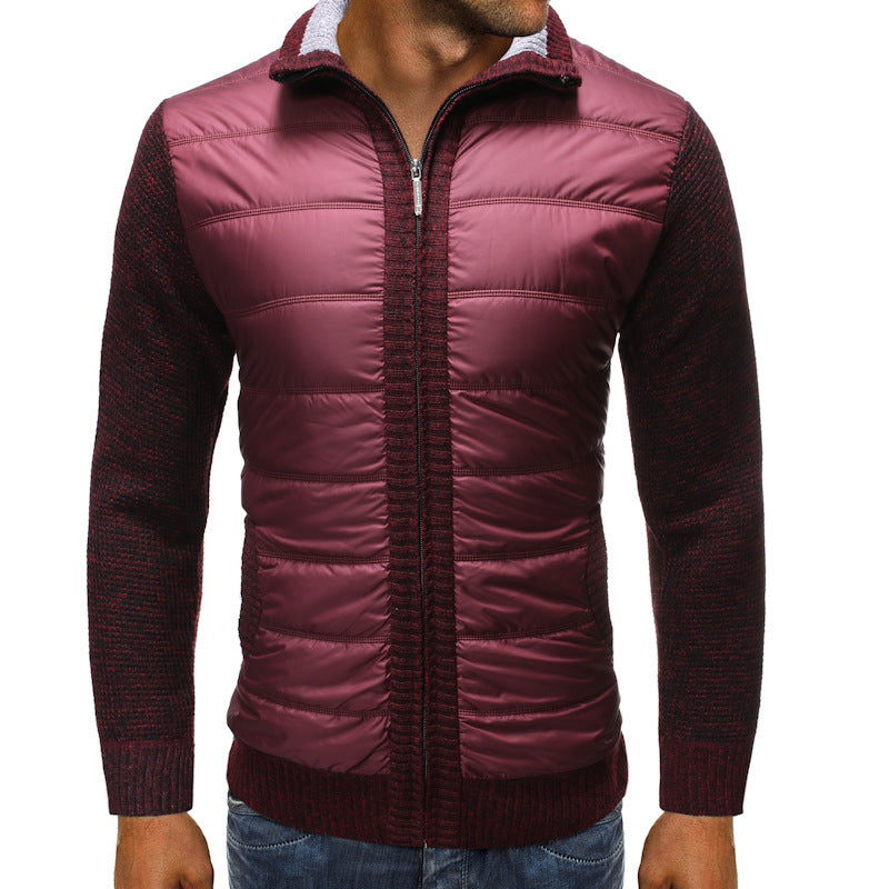 Herren Strickjacke mit Stehkragen und gesteppter Vorderseite Schwarz