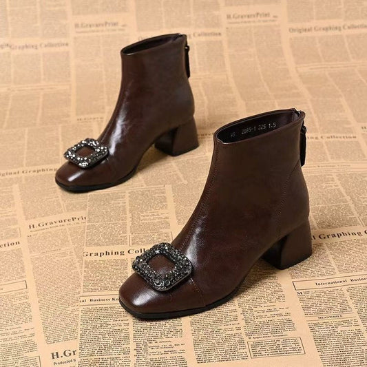 Damen Stiefelette Blockabsatz Glitzer Schnalle Reißverschluss